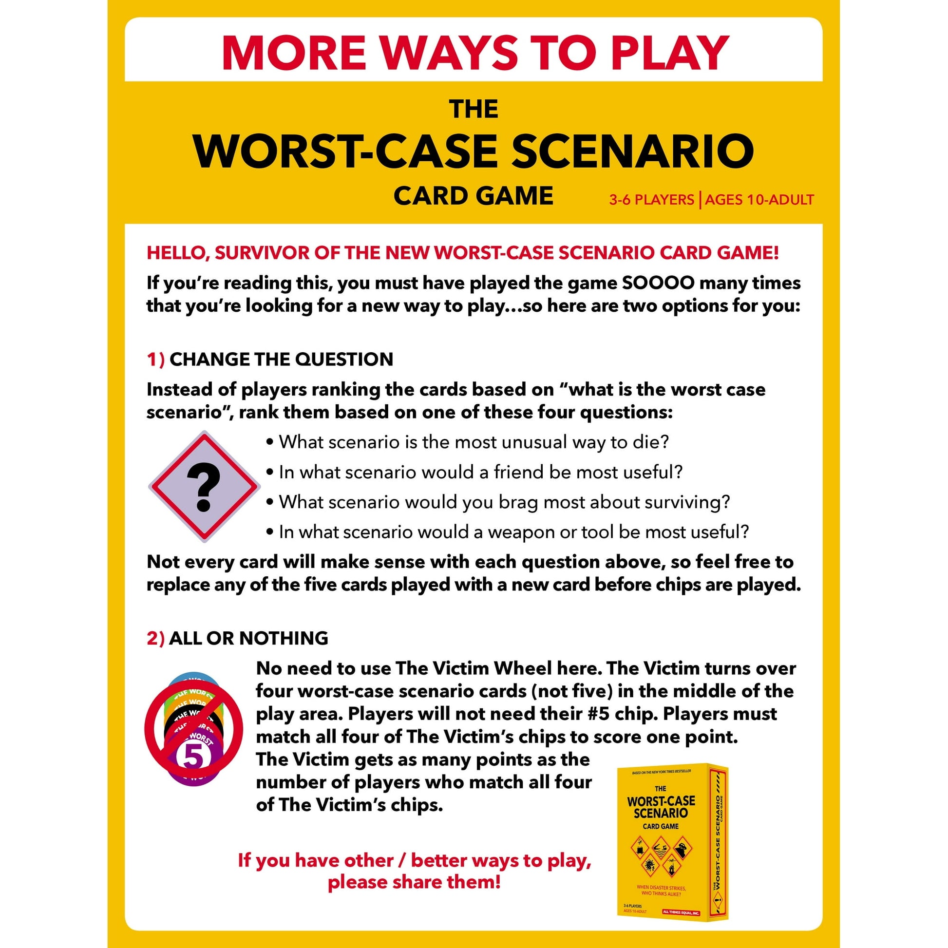 Worst Case Scenario Card Game, Moose Games, Family/Party Game, 3-6 Players, Ages 10+