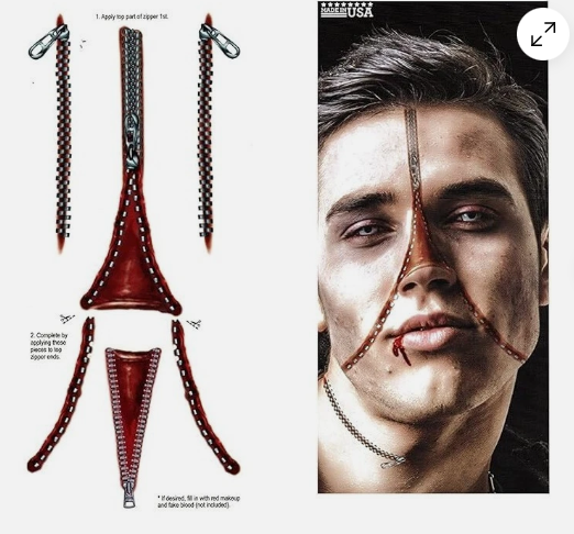 Realistic Spooky Creepy Zipper Costume Tattoos (12 pieces)
