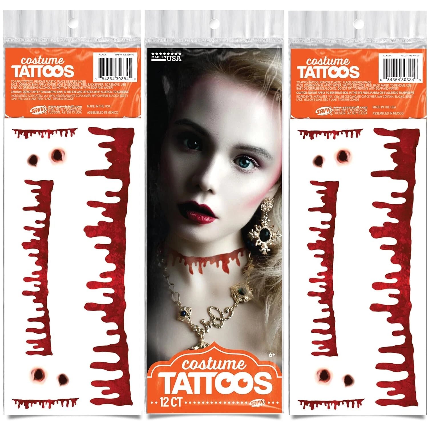 Savvi Halloween Temporary Tattoos - 3D Scar Stitches Hyper-Realistic, Waterproof