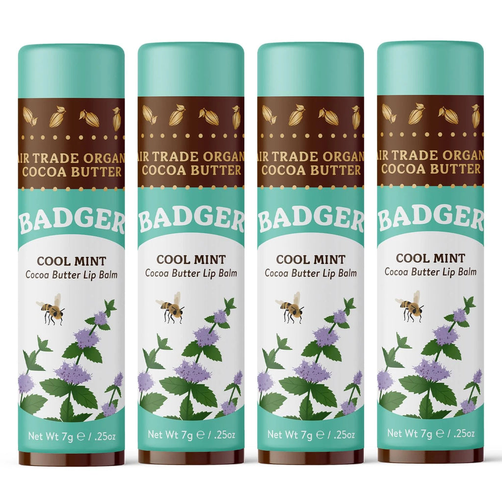1 Badger Cool Mint Cocoa Butter Lip Balm, Long Lasting 0.25 Ounce